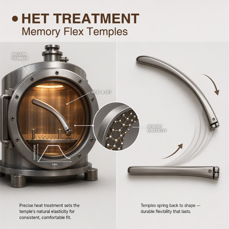 Vacuum heat treatment of eyewear frames